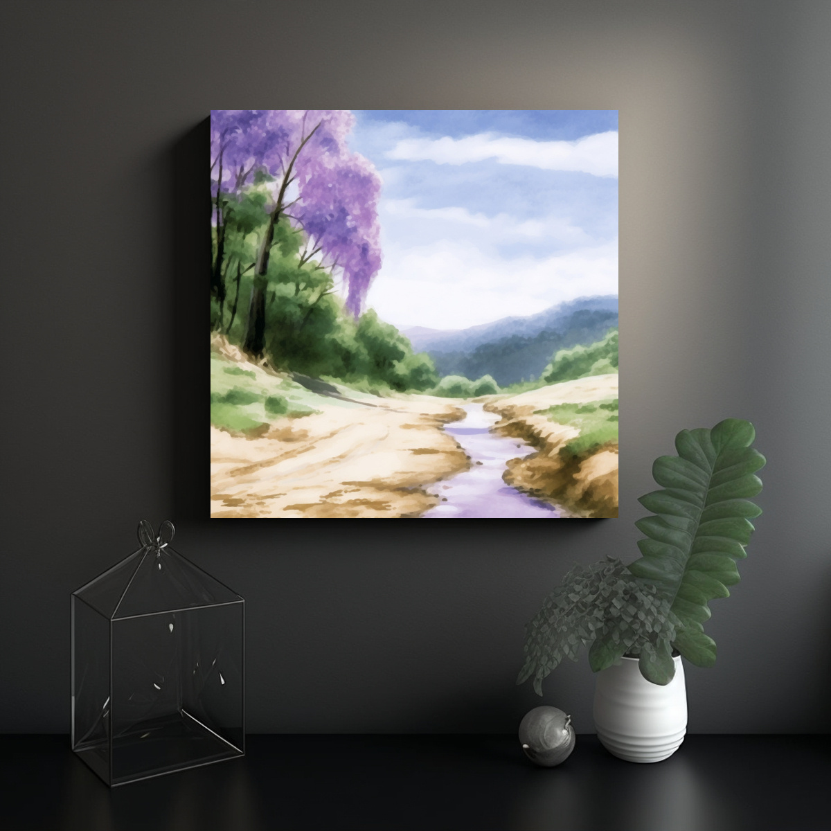 pintura-acuarela-paisaje-bosque-camino-cielo-rbol-nube-blanca-arte-decorativo-1