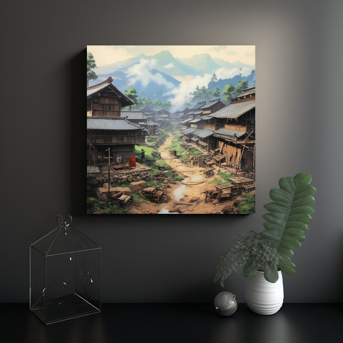 pintura-al-leo-cuadro-equilibrio-antigua-aldea-japonesa-1