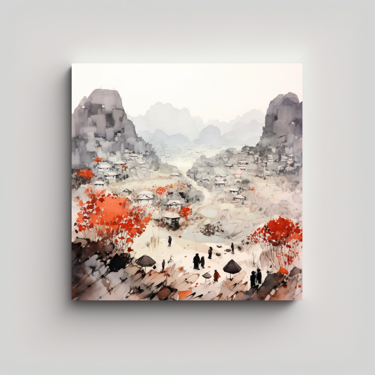 pintura-decorativa-cuadro-de-monta-as-con-rama-de-hibisco-