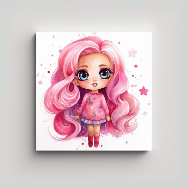 Cuadro Decorativo Barbie Chibi Acuarela - Compra Online En DecoCuadros