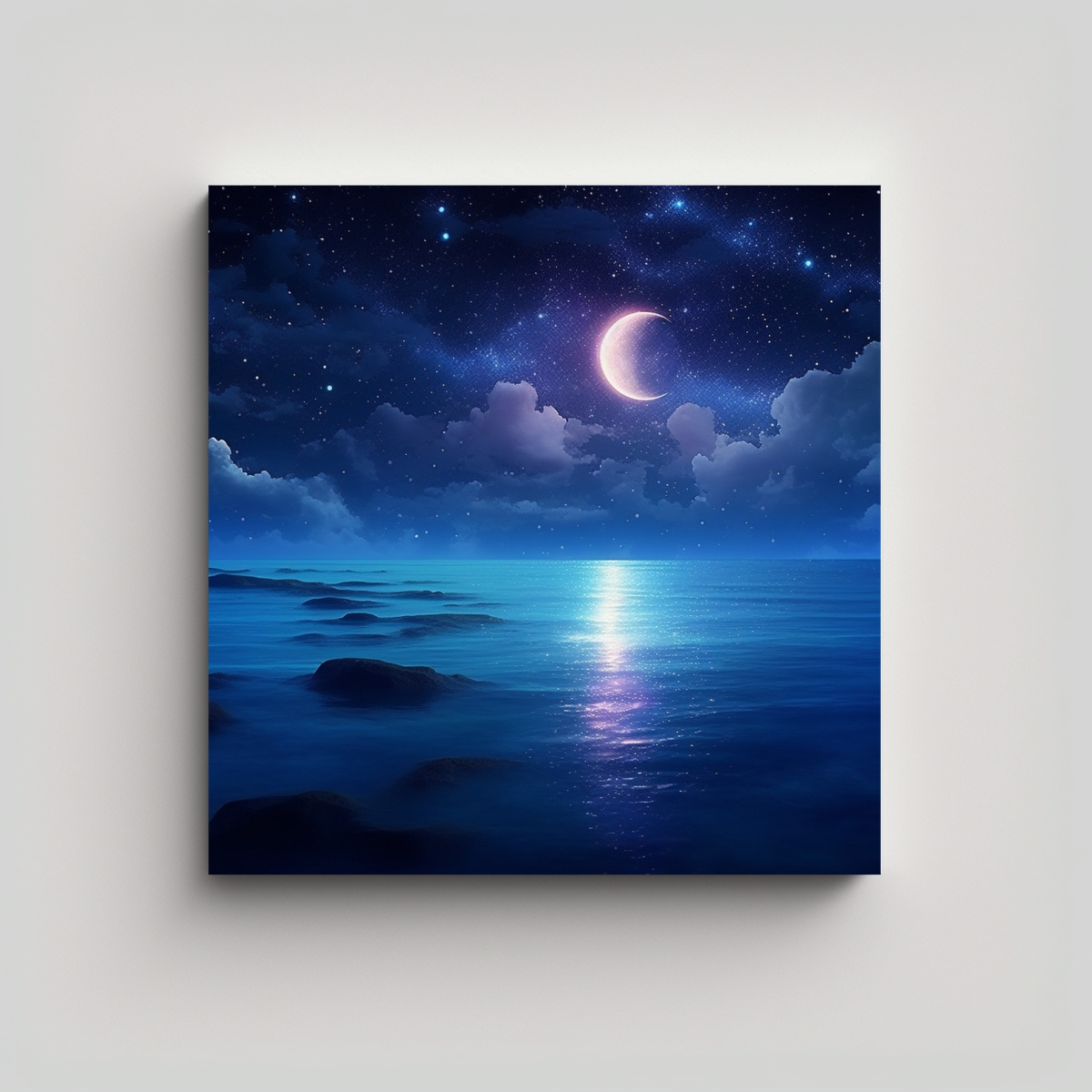 pintura-decorativa-reflectante-de-estrellas-iridiscentes-luna-azul-y-mar-sereno-