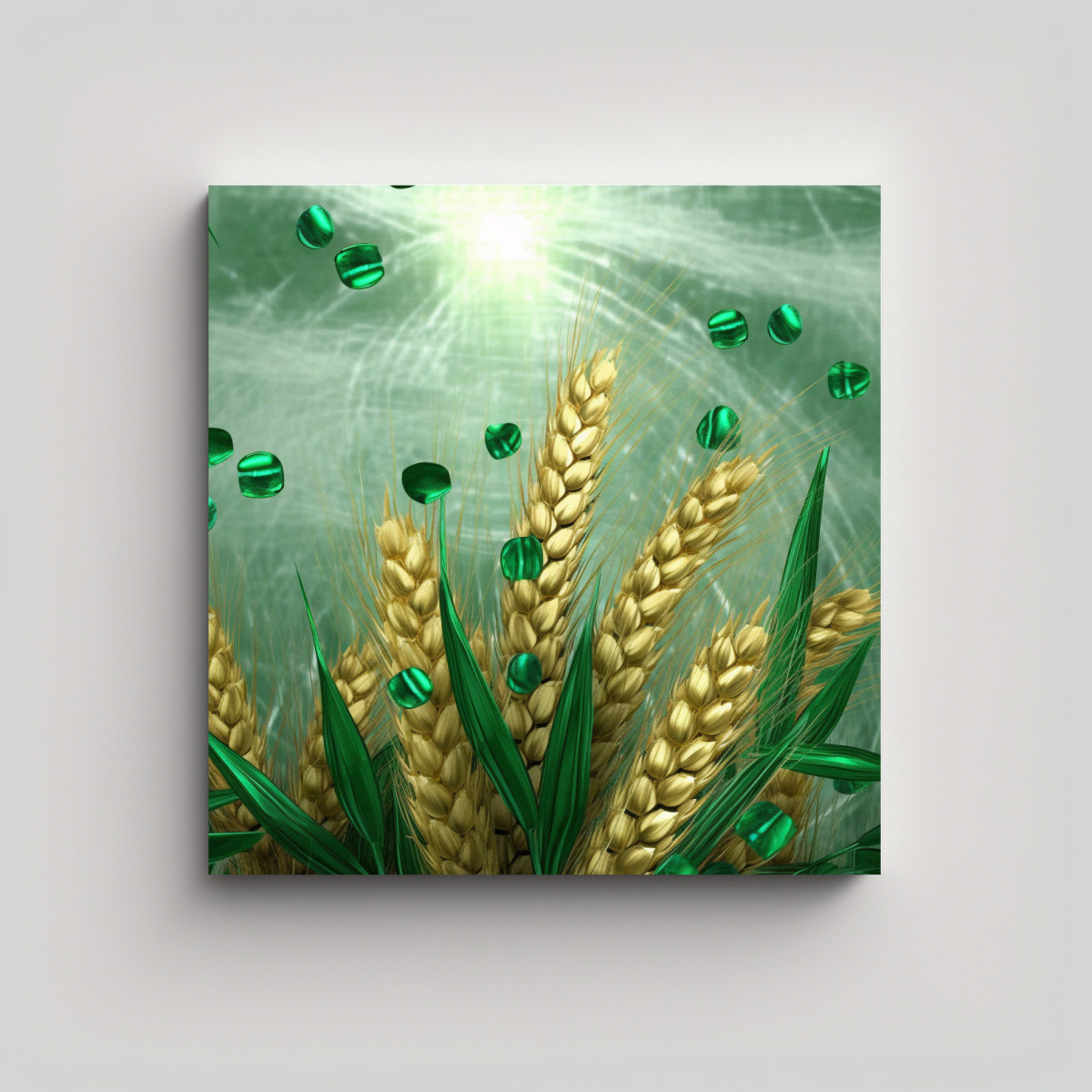 pintura-decorativa-tela-con-granos-de-trigo-met-licos-de-esmeraldas-en-fondo-c-smico