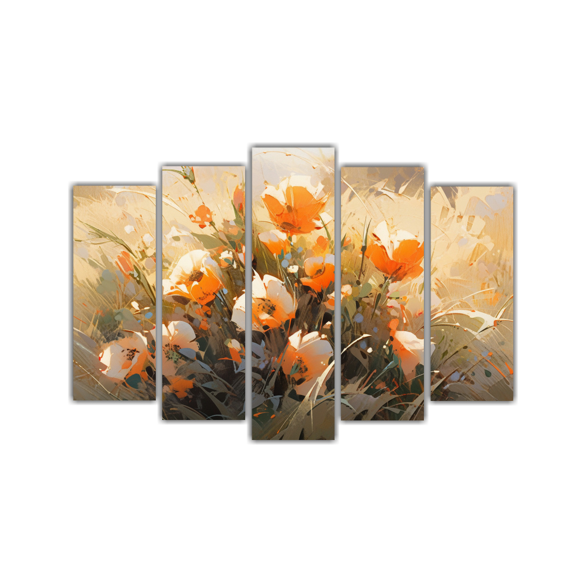 pintura-en-lienzo-de-flores-amarillas-y-naranjas-en-cinco-artes-modernos