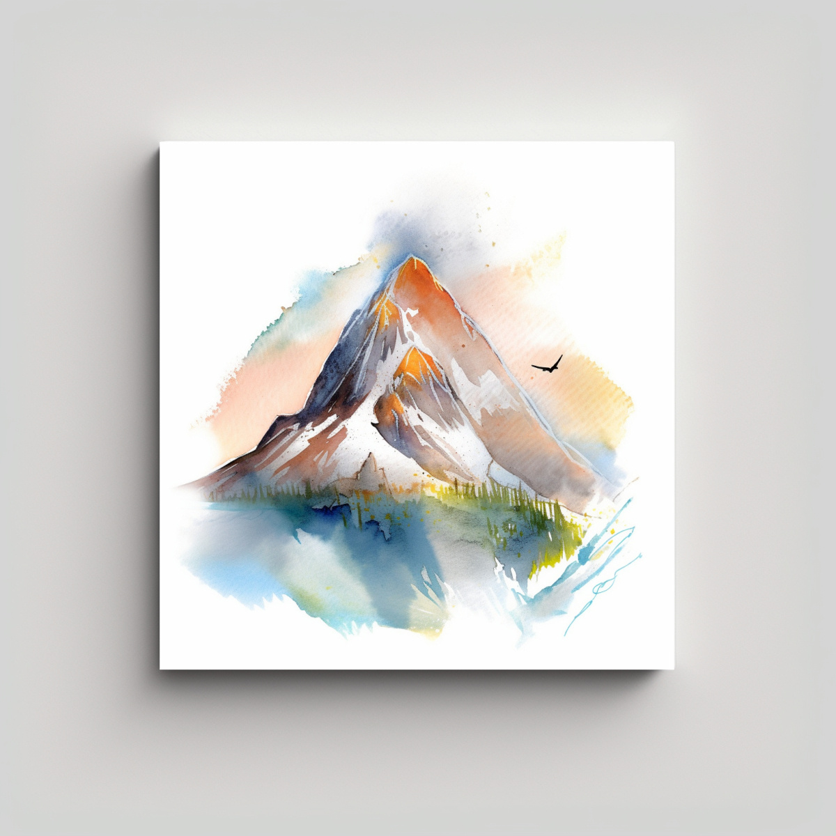 pintura-en-lienzo-de-monta-a-con-p-jaro-bajo-la-luz-del-sol