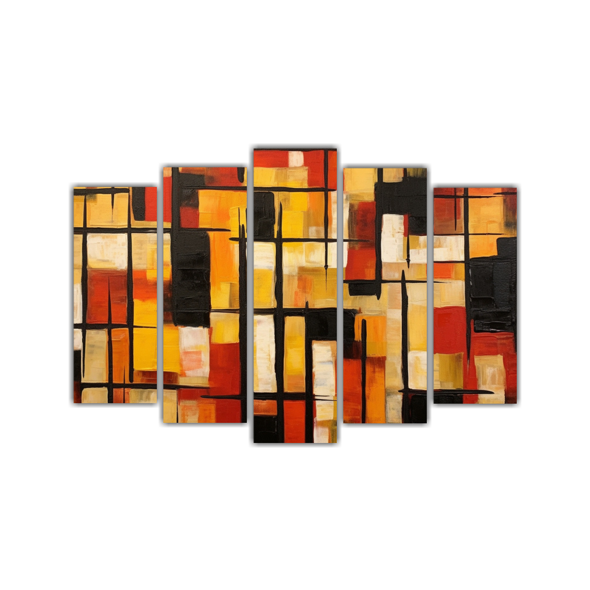 pintura-grande-de-rayas-rojas-amarillas-marrones-para-decoraci-n-