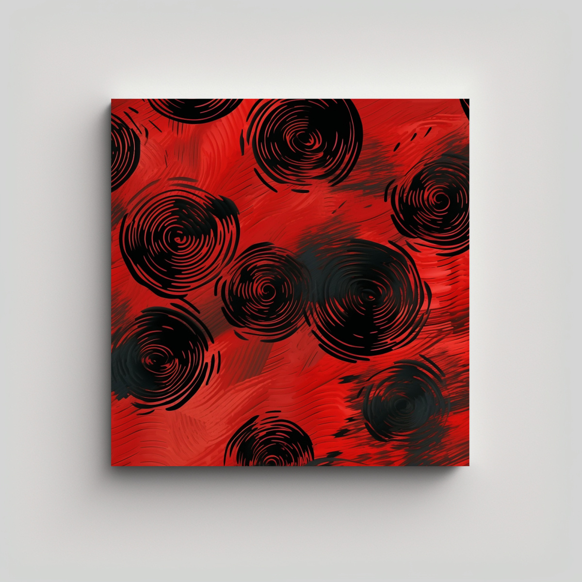 Pintura Lienzo Colores Estrellados Pinceladas Negras Chinas Sobre Fondo Rojo