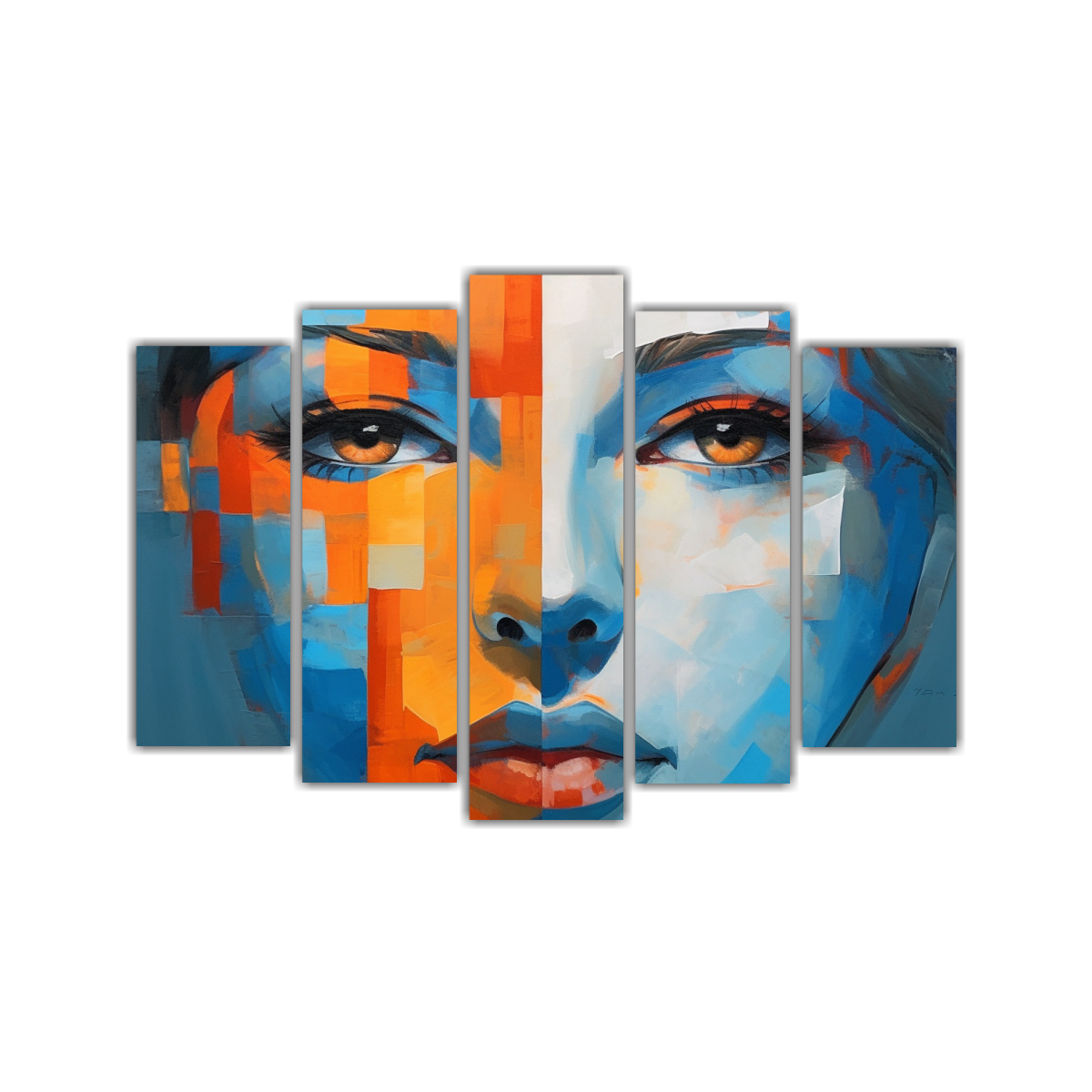 pintura-lienzo-mujer-rostro-azul-naranja-decorativo-conceptual