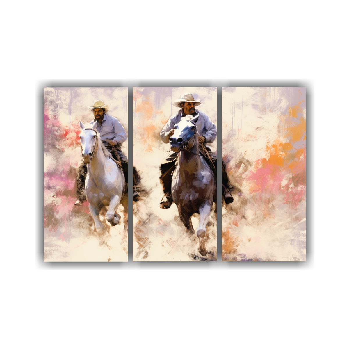 pintura-moderna-impresionista-de-tres-hombres-en-caballos-blancos