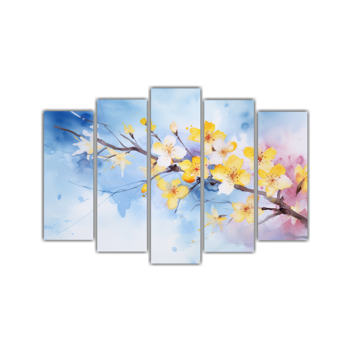 pinturas-abstractas-brillantes-de-cerezo-amarillo-y-azul