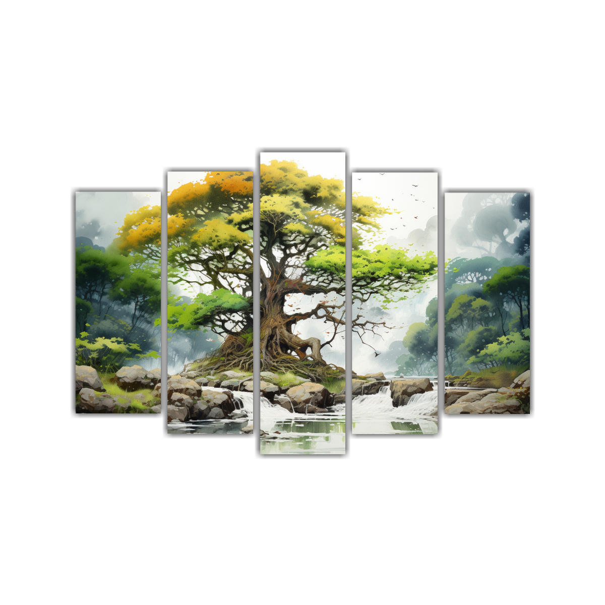 pinturas-abstractas-de-colores-acuarela-de-tema-de-rbol-de-kauri