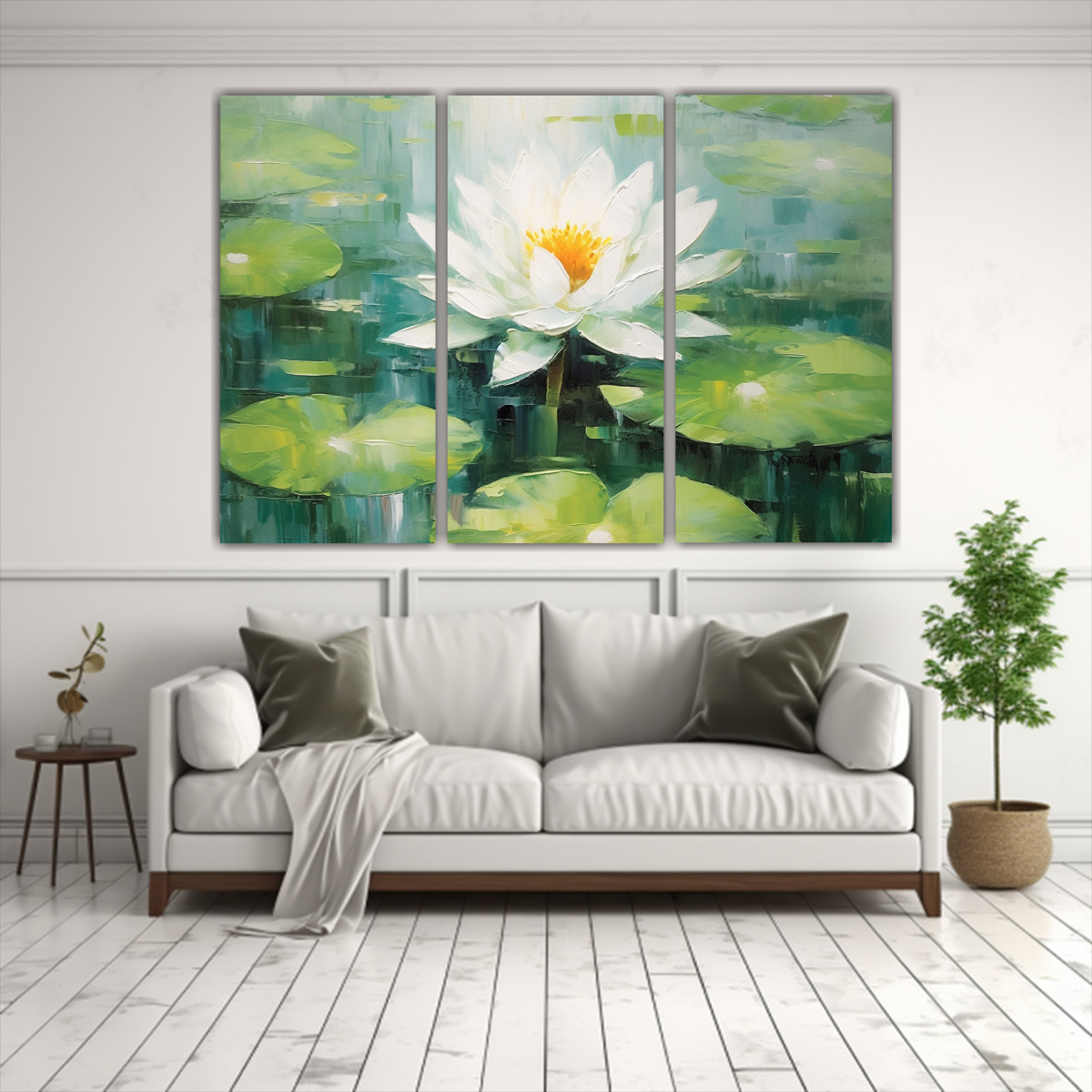 pinturas-abstractas-de-lotos-verde-y-blanco-en-tres-lienzos-modernos-1-1