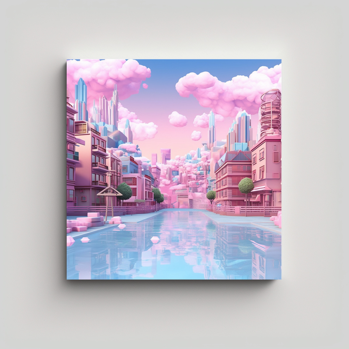pinturas-abstractas-para-decorar-cuarto-ciudades-y-horizontes-3d-estilo-kawaii