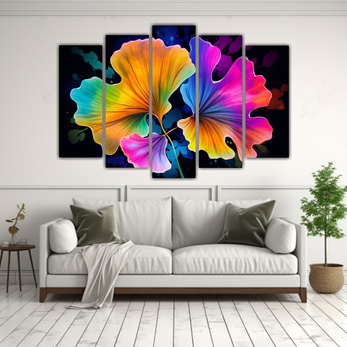 pinturas-bastidor-cinco-telas-calidez-hojas-ginkgo-arco-ris-neo-noir-1-1