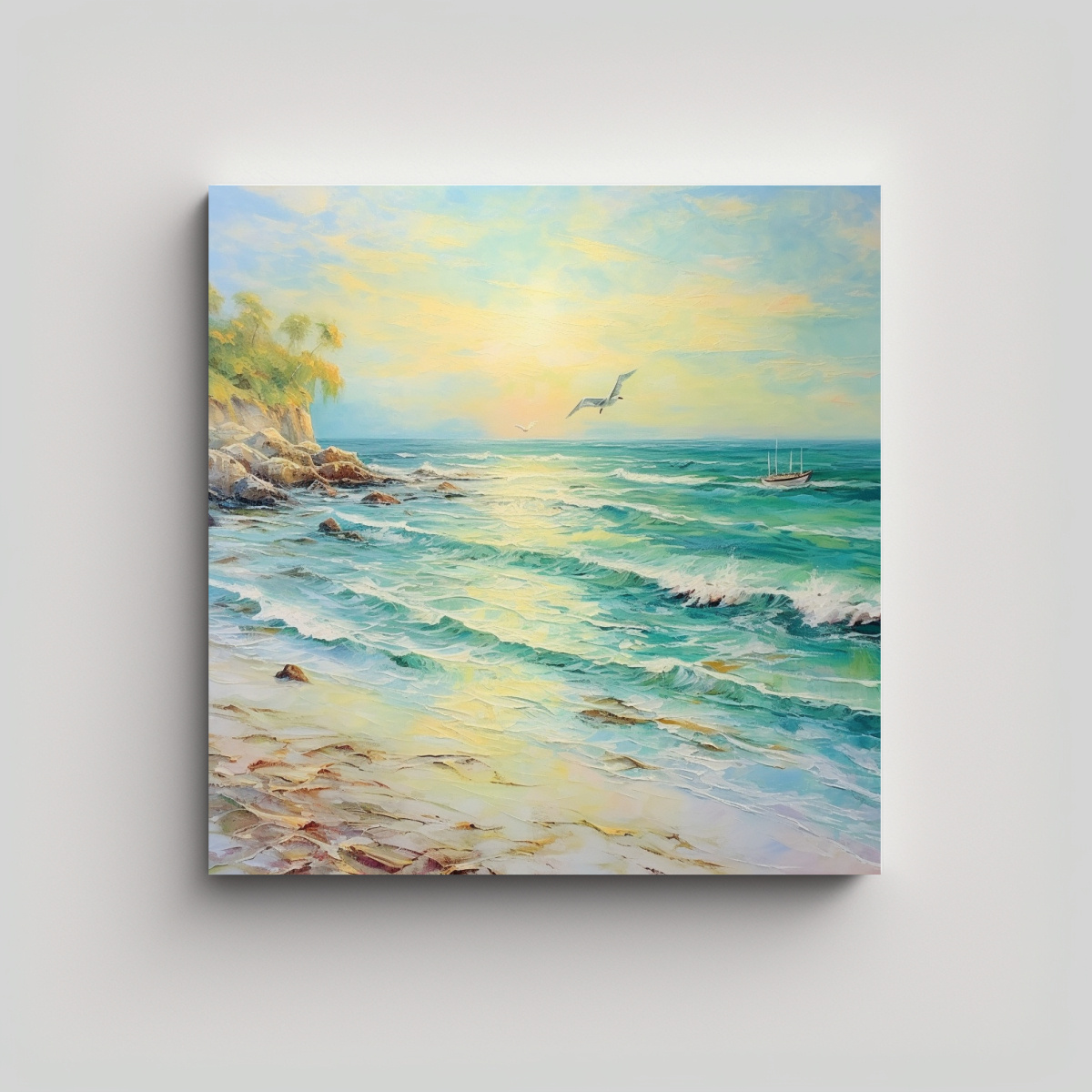 pinturas-de-ambiente-costero-con-tonos-luminosos-elementos-de-playa-olas-caracoles-coral-y-boas-