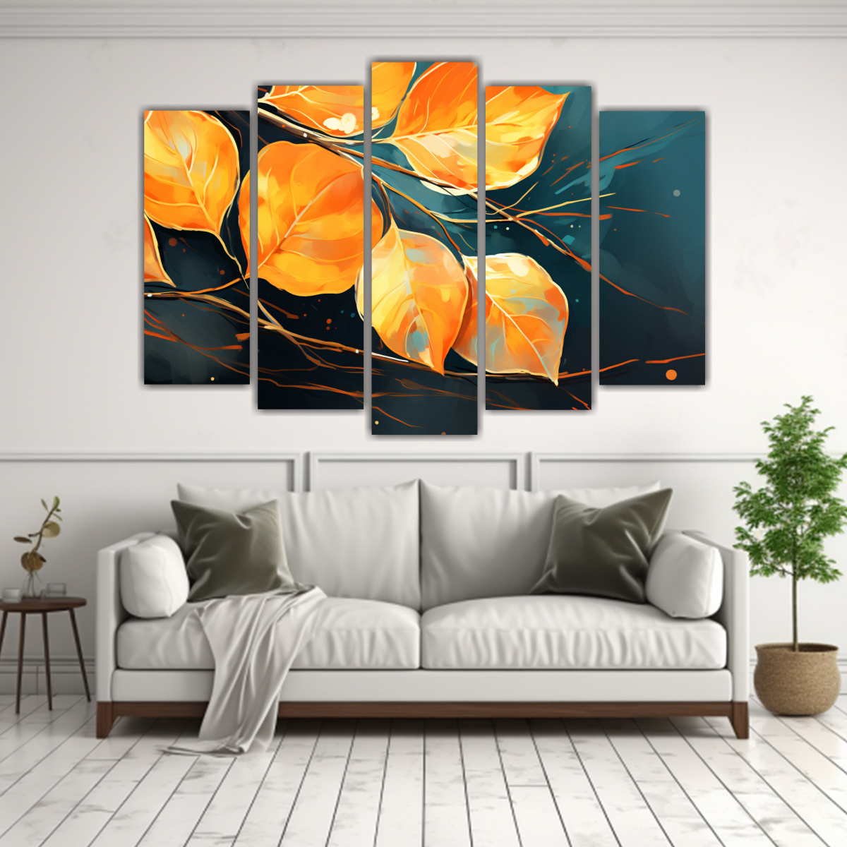 pinturas-de-decoraci-n-con-hojas-de-eucalipto-en-naranja-y-oro-neonoir-1