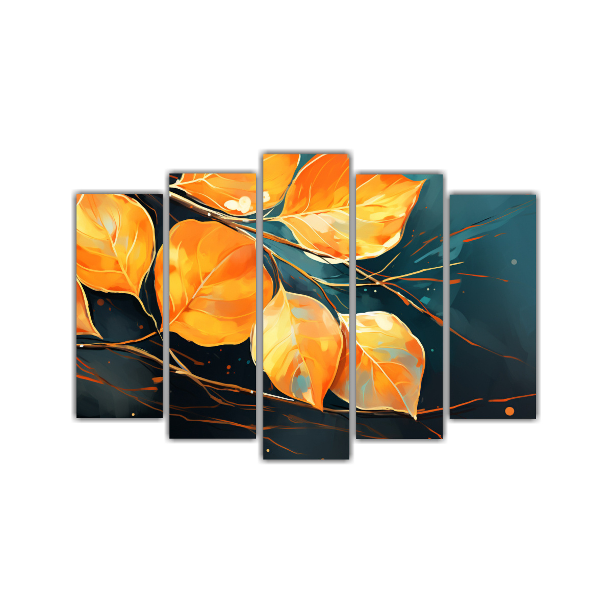 pinturas-de-decoraci-n-con-hojas-de-eucalipto-en-naranja-y-oro-neonoir