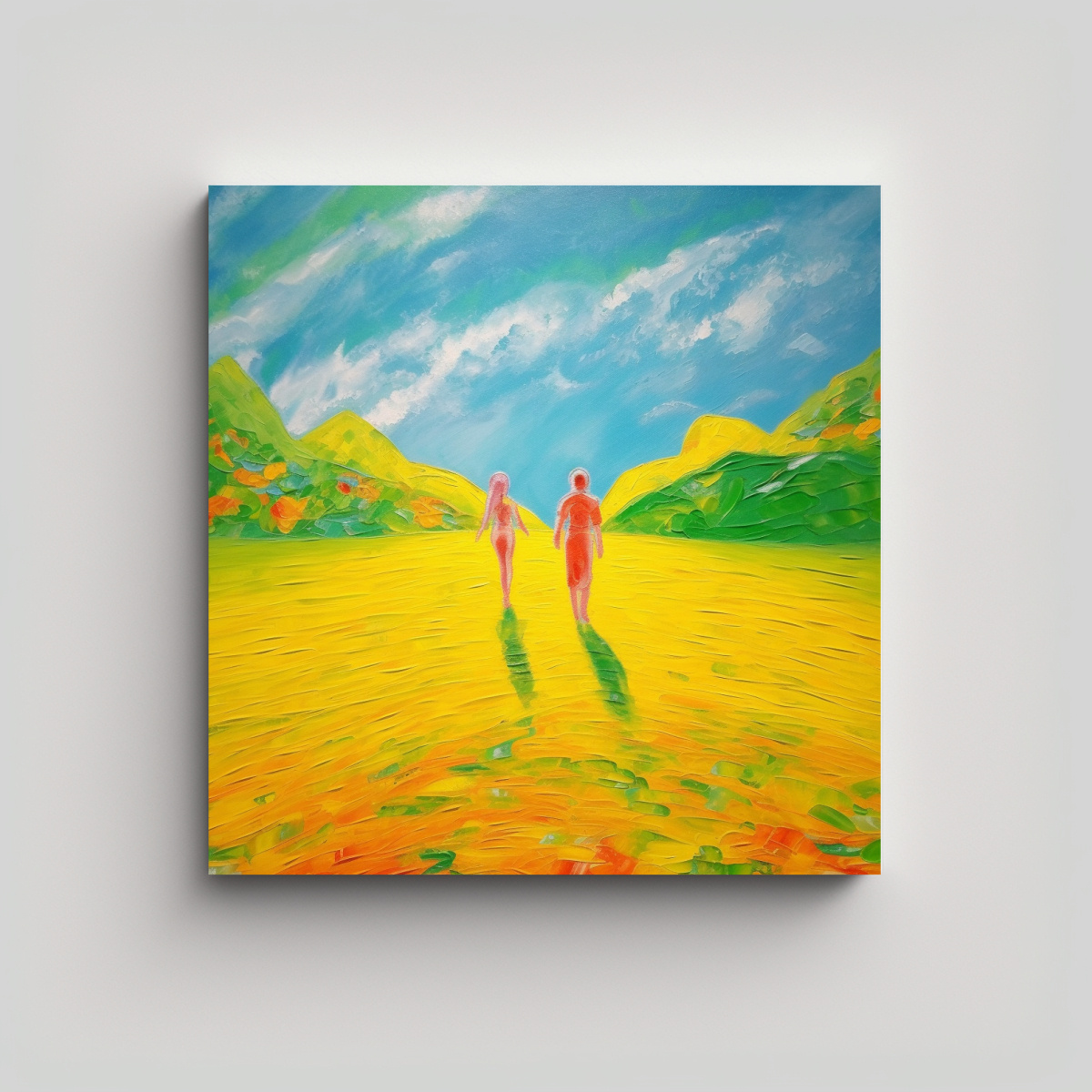 pinturas-de-decoraci-n-de-dos-amantes-paseando-bajo-el-sol-brillante-