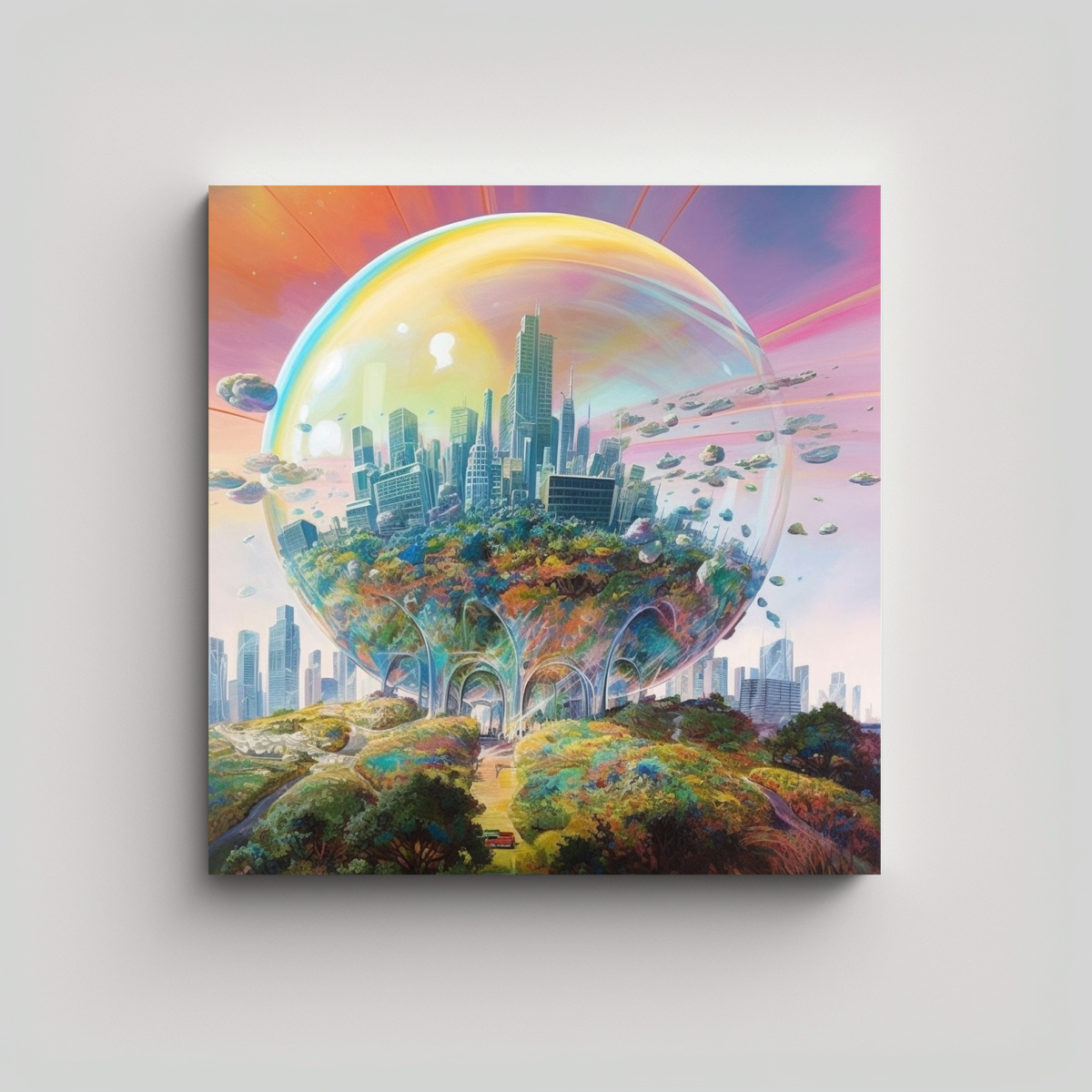 pinturas-decorativas-ciudad-del-cielo-suspendida-en-el-aire-envuelta-en-una-lluvia-de-ox-geno-de-vidrio