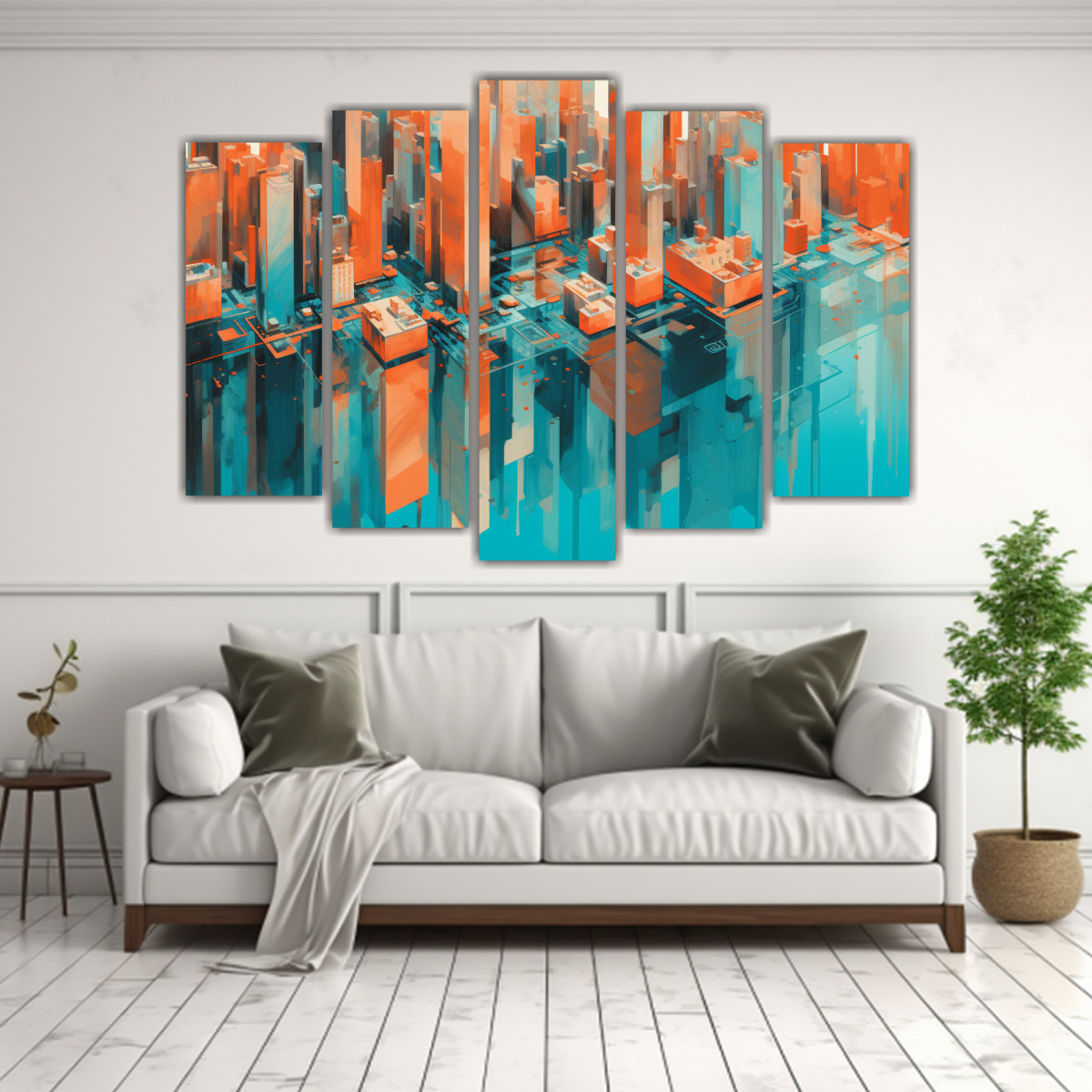 pinturas-decorativas-de-arquitectura-urbana-en-naranja-y-azul-vibrante-1