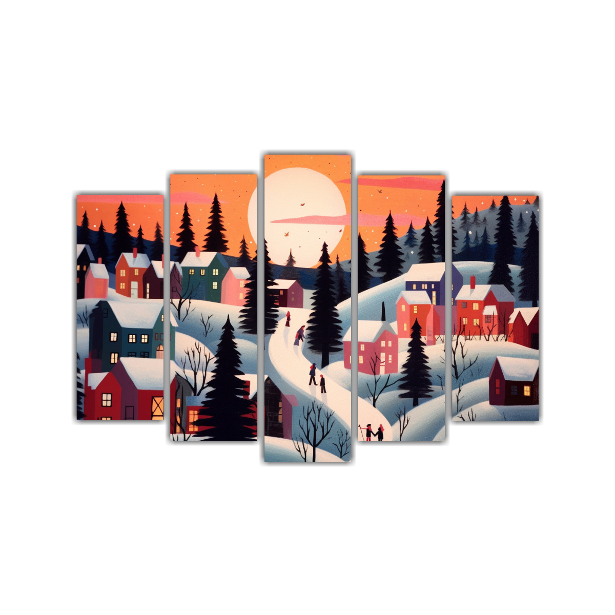 pinturas-decorativas-estilo-abuela-moses-pueblo-al-atardecer-