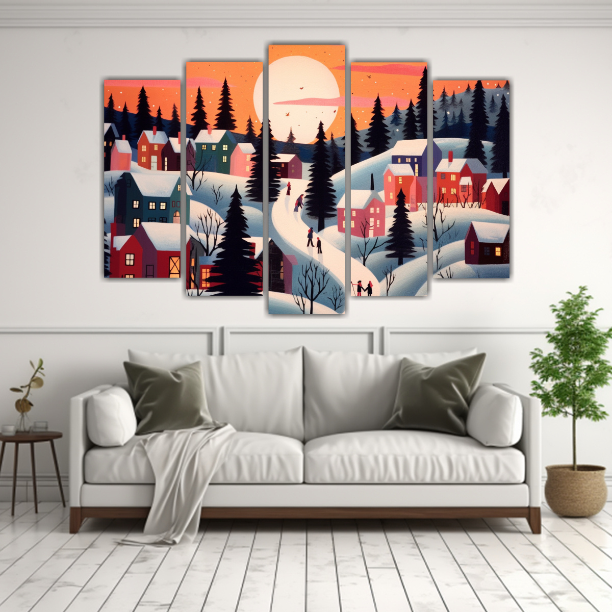 pinturas-decorativas-estilo-abuela-moses-pueblo-al-atardecer-1-1