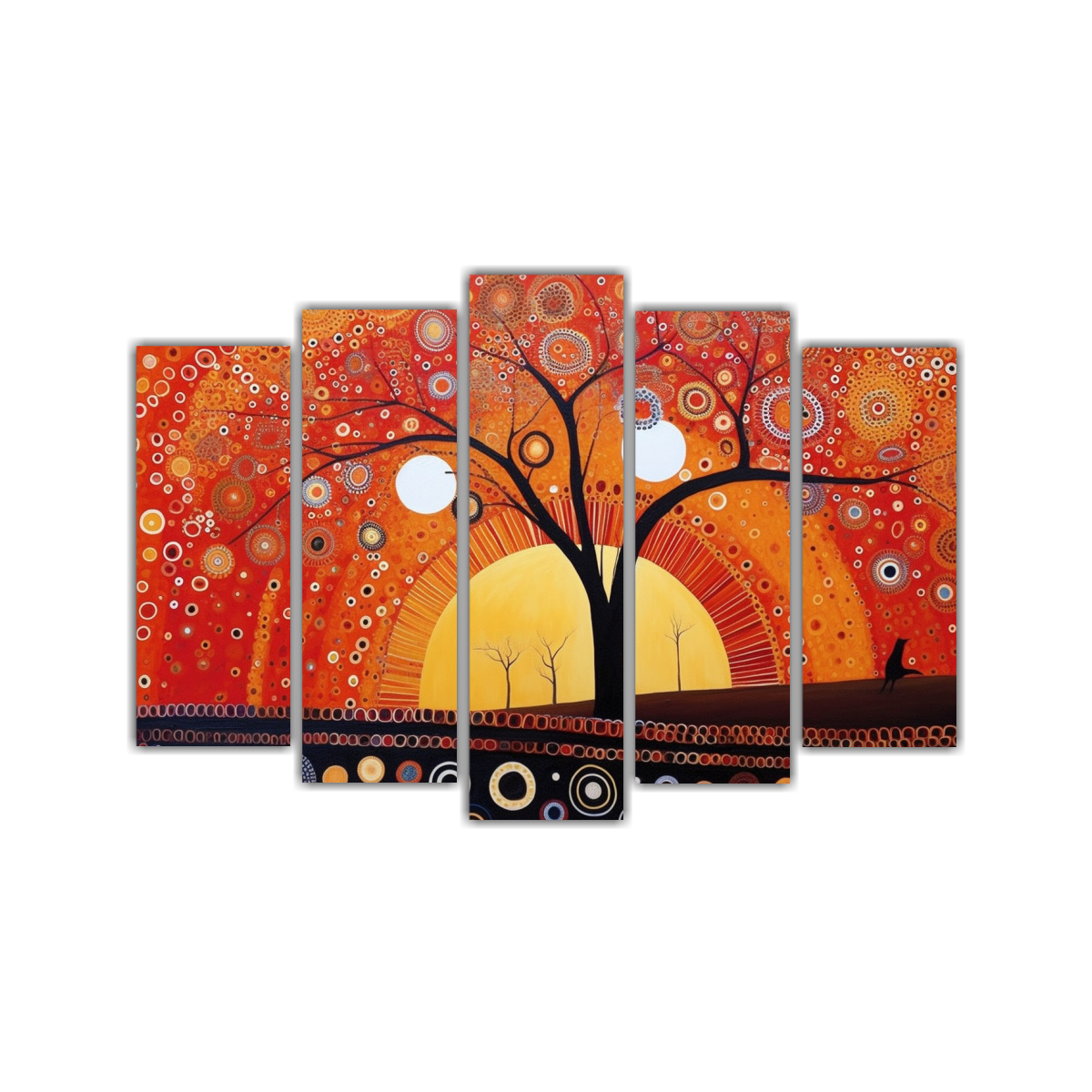 pinturas-minimalistas-en-lienzo-con-rbol-rojonaranja-y-plata-