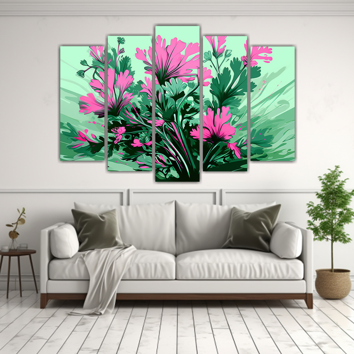 pinturas-modernas-de-las-bellas-artes-composici-n-din-mica-de-cilantro-en-colores-verde-y-rosa-1