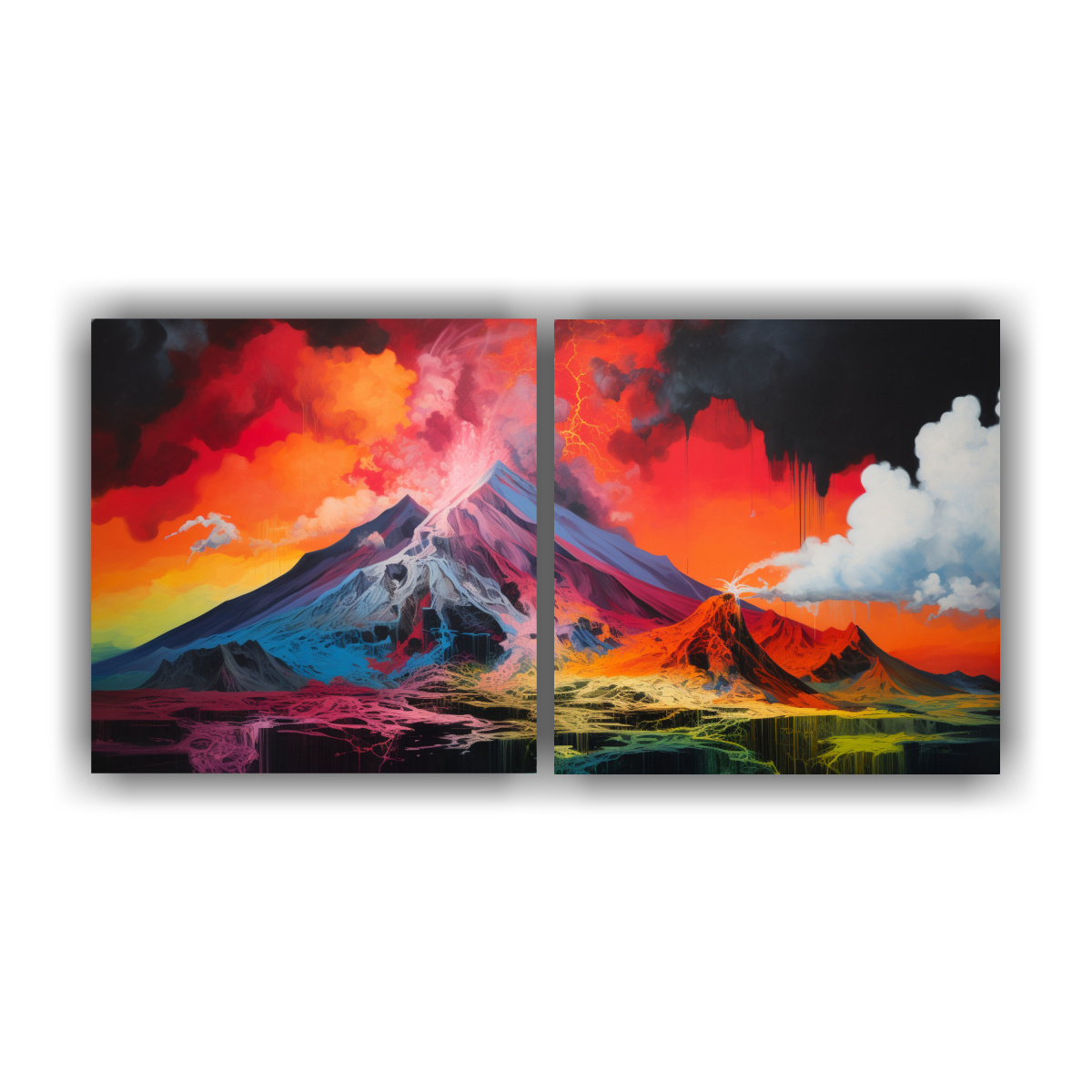 abstracto-volc-n-con-arco-ris-y-colores-rojos-en-bastidor-set-de-2-telas-tema-espacial