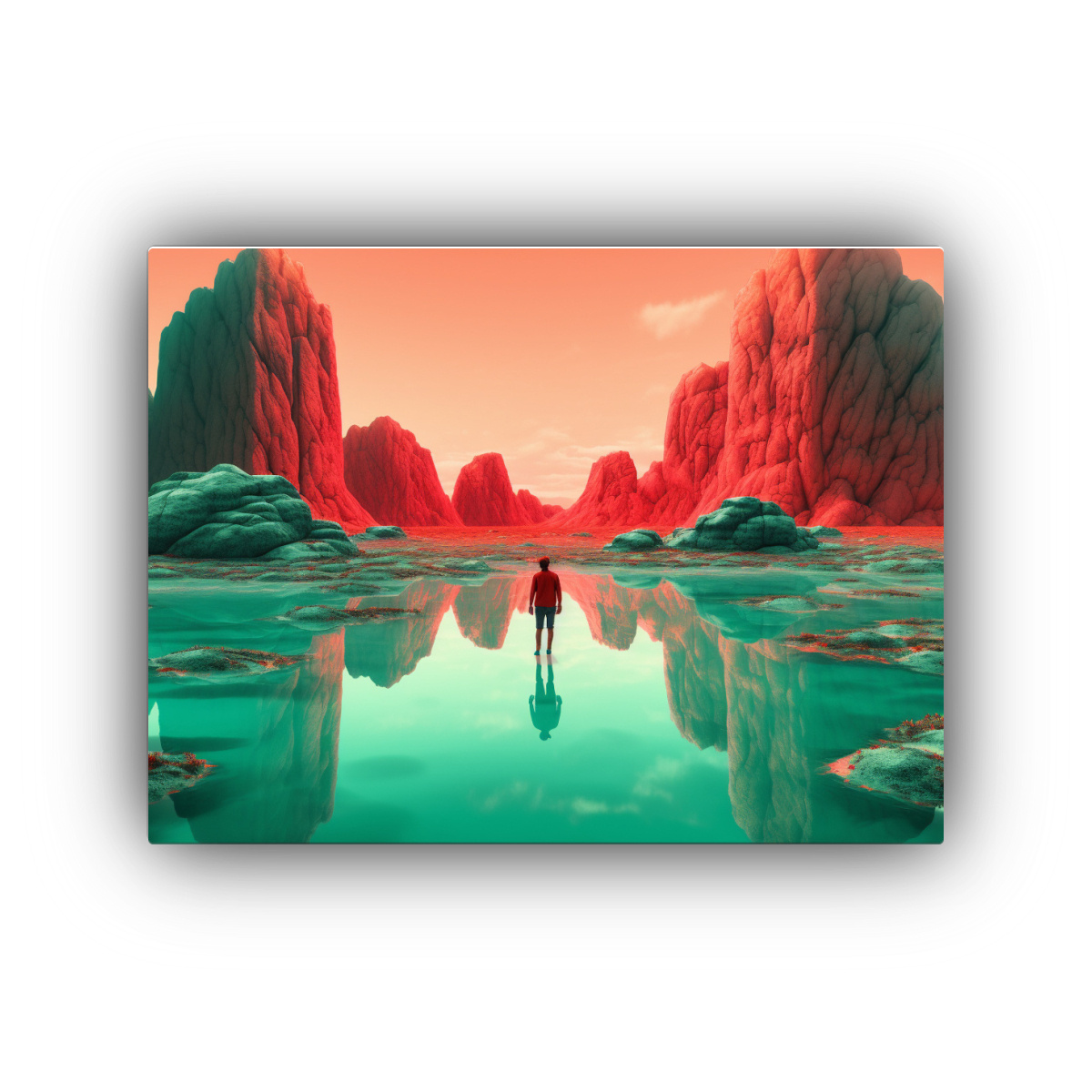 arte-de-pared-lienzo-con-hombre-en-la-orilla-del-lago