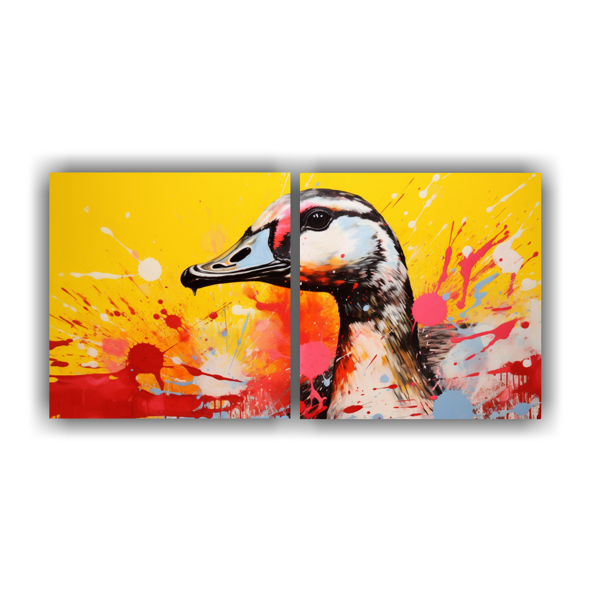 arte-pared-impreso-detalles-intrincados-ocas-en-amarillo-y-rojo-estilo-pop-art-neo