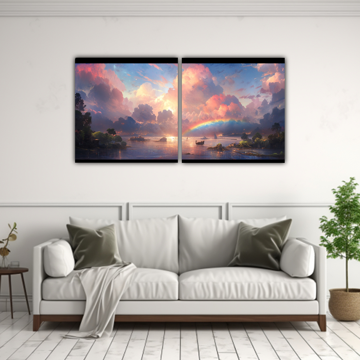 cuadro-abstracto-a-sky-and-sea-with-rainbow-and-black-colors-1