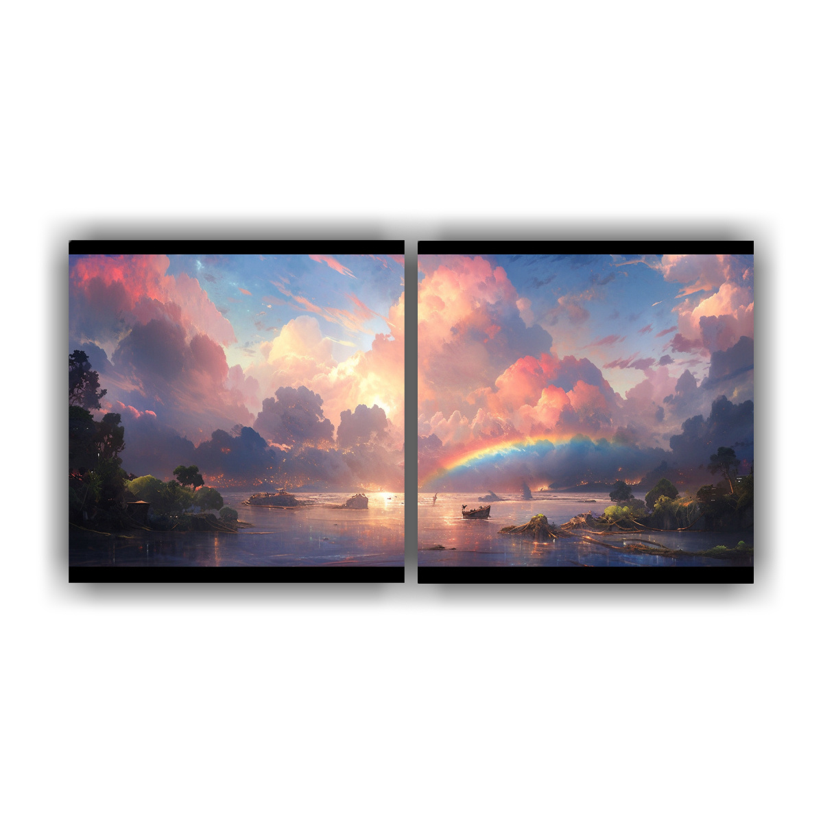 cuadro-abstracto-a-sky-and-sea-with-rainbow-and-black-colors