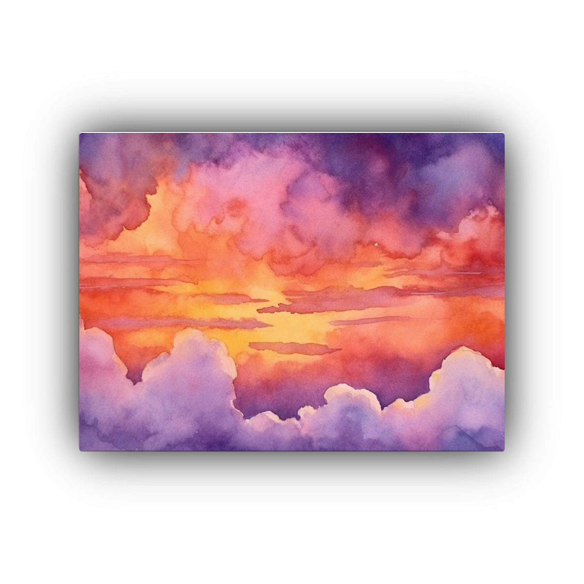cuadro-abstracto-acuarela-atardecer-cielo-morado-naranja