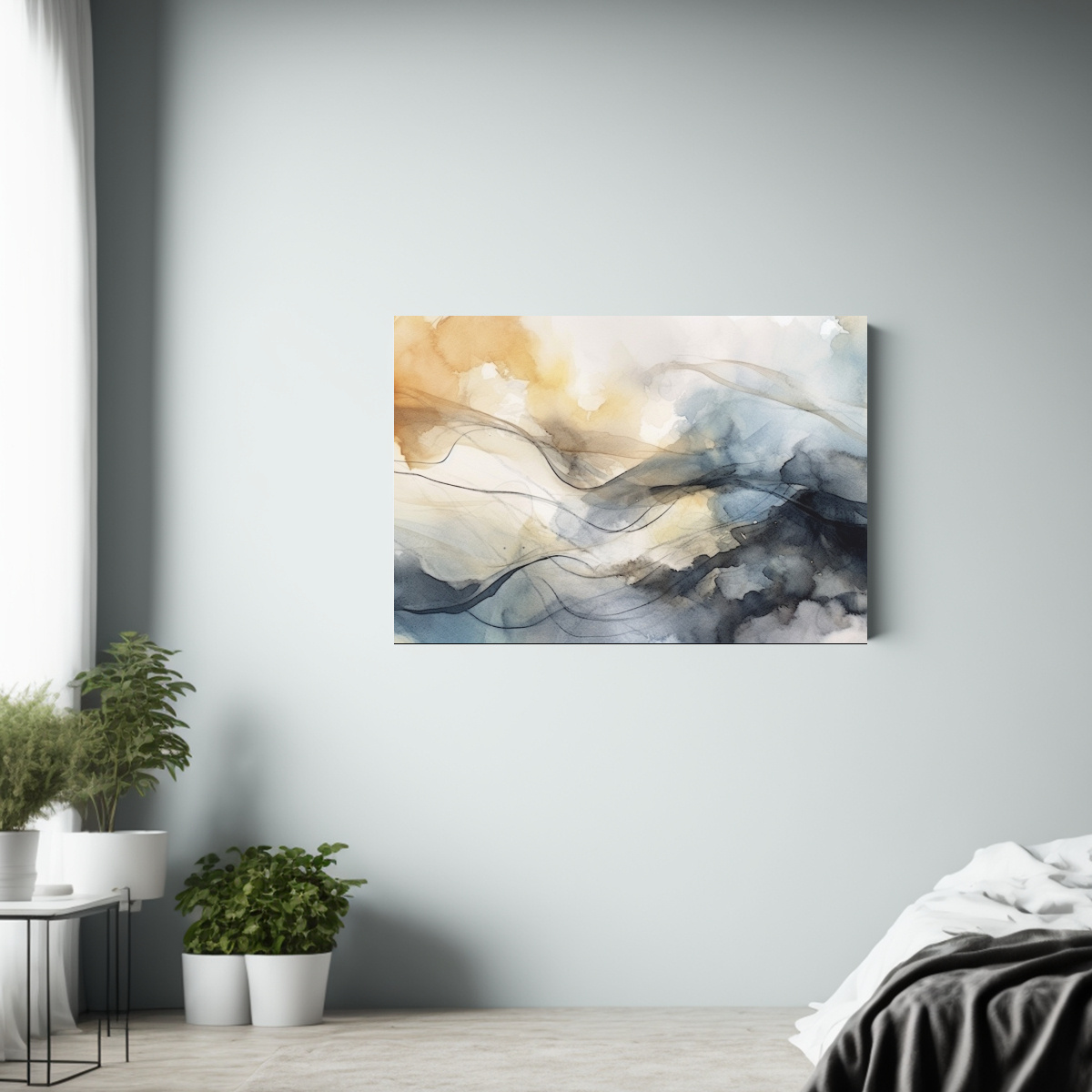 cuadro-abstracto-acuarela-gris-azul-y-beige-para-decorar-comedor-1