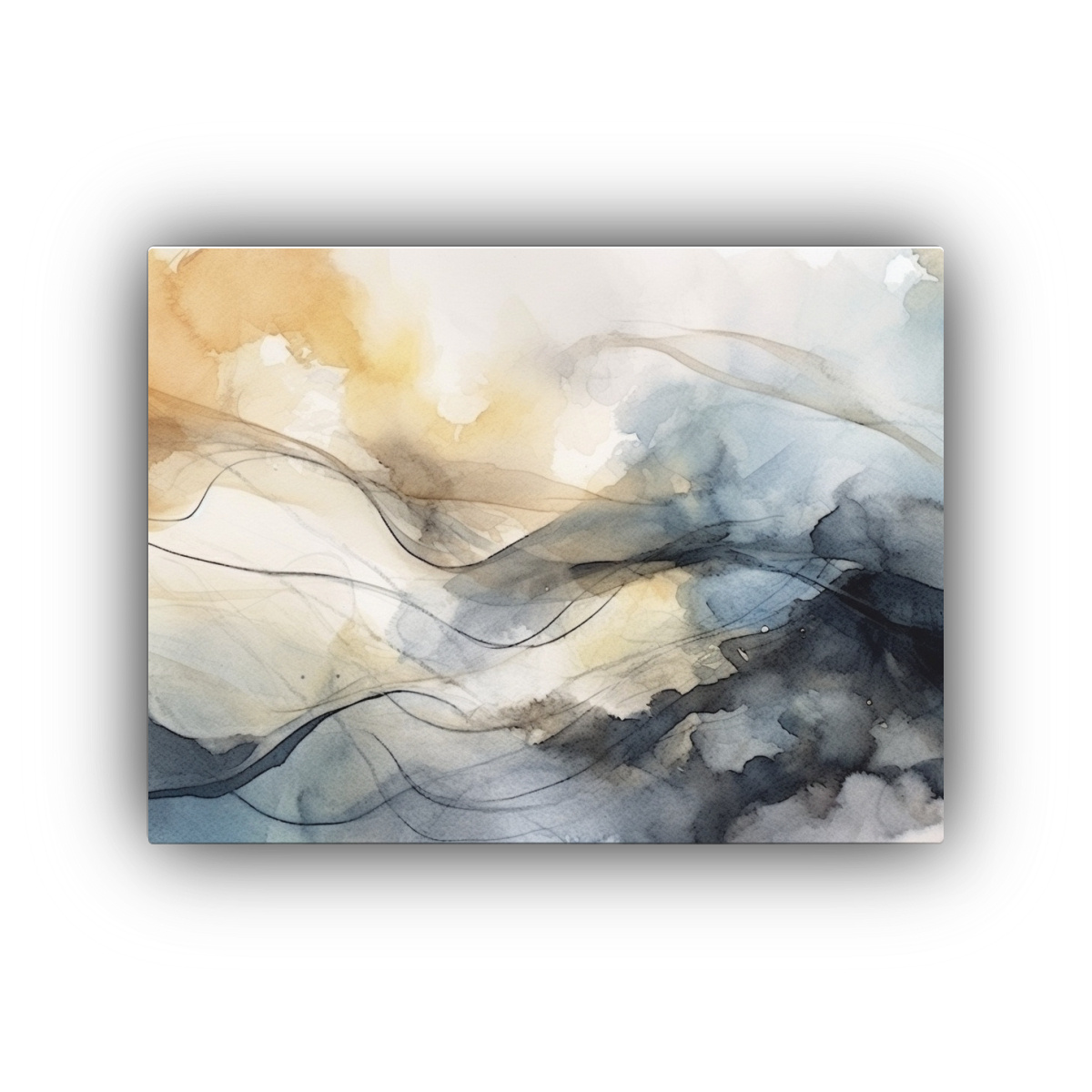 cuadro-abstracto-acuarela-gris-azul-y-beige-para-decorar-comedor