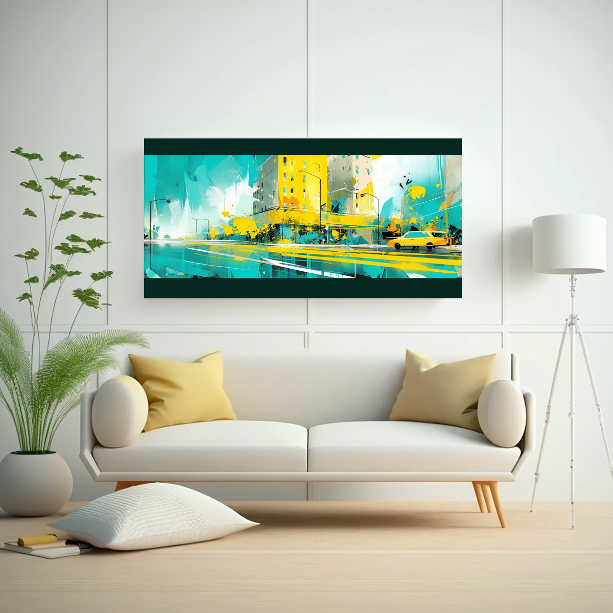 cuadro-alta-calidad-expresividad-ciudad-de-santiago-en-chile-en-colores-amarillo-y-turquesa-1