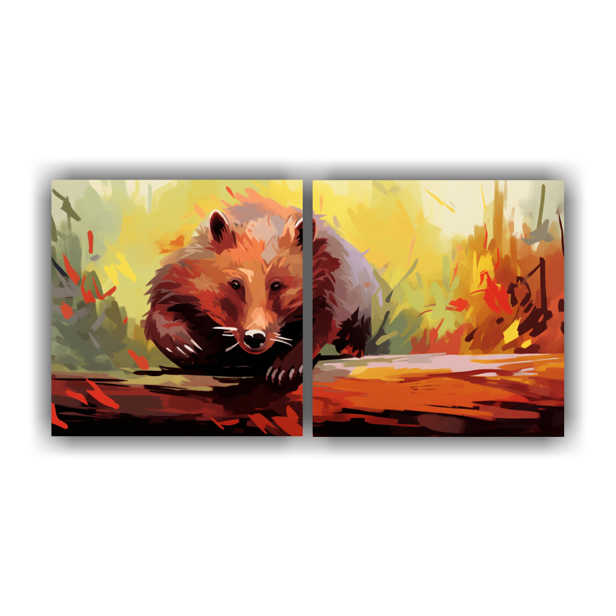 cuadro-creativo-de-madera-con-wombats-en-caoba-y-colores-del-bosque-neo-pop-art