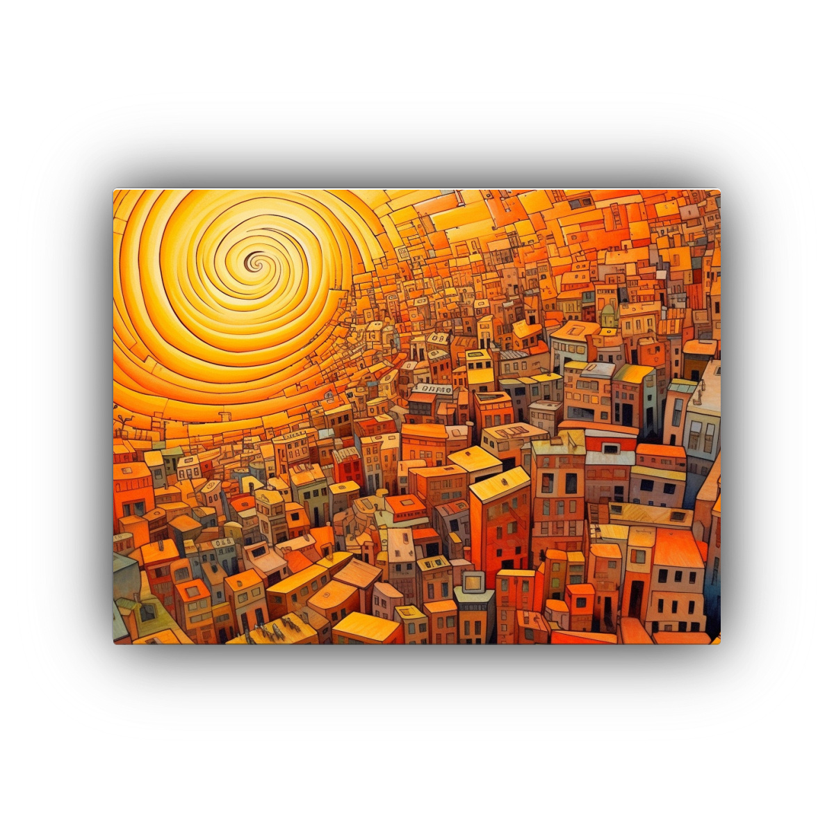cuadro-de-ciudad-abstracta-en-espiral-en-tono-naranja