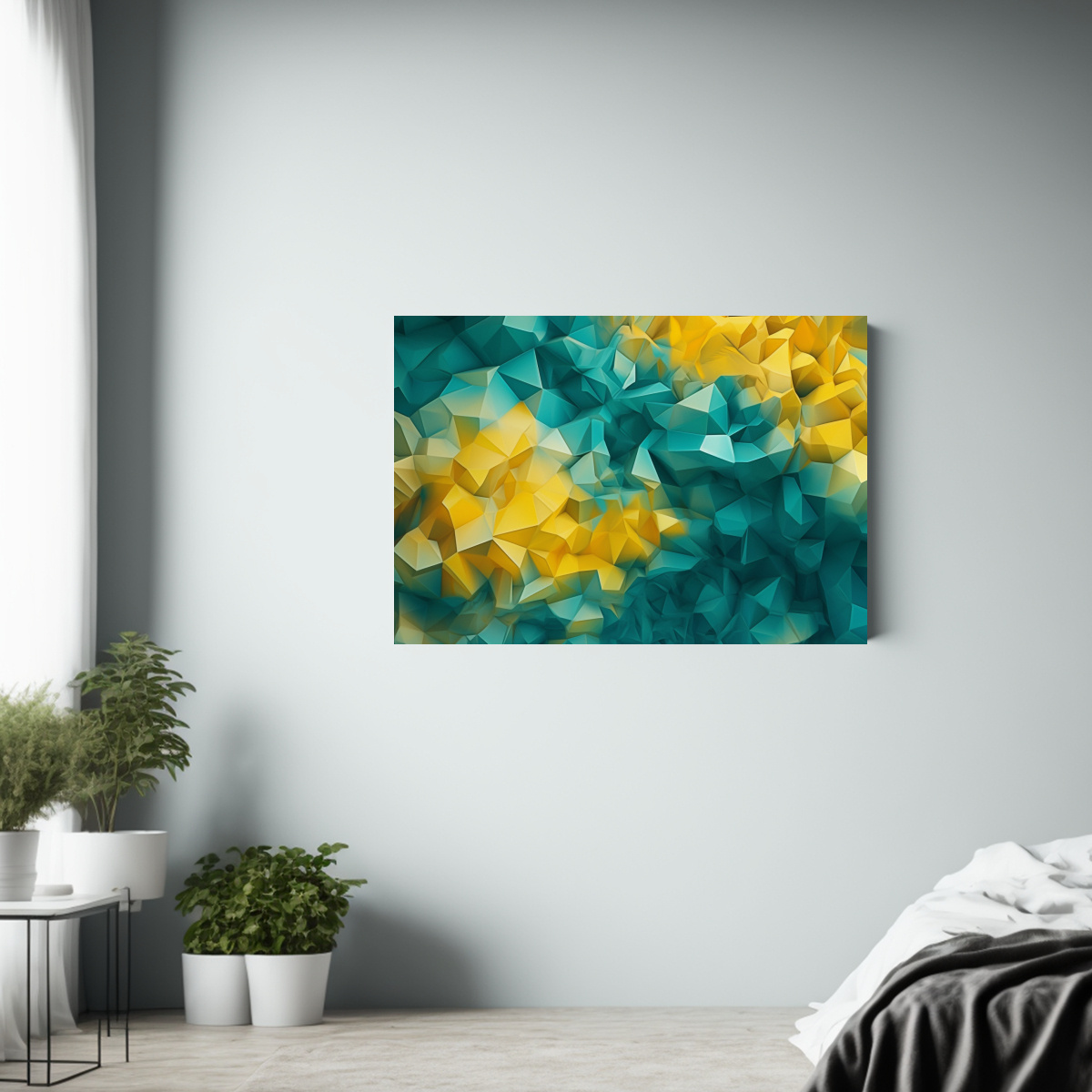 cuadro-de-tela-geom-trico-en-amarillo-y-verde-azulado-1