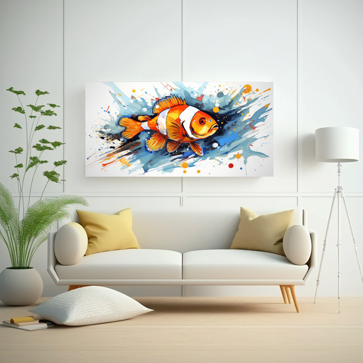 cuadro-de-tela-moderno-con-un-pez-payaso-en-colores-vibrantes-y-dorados-arte-pop-neo-1-1