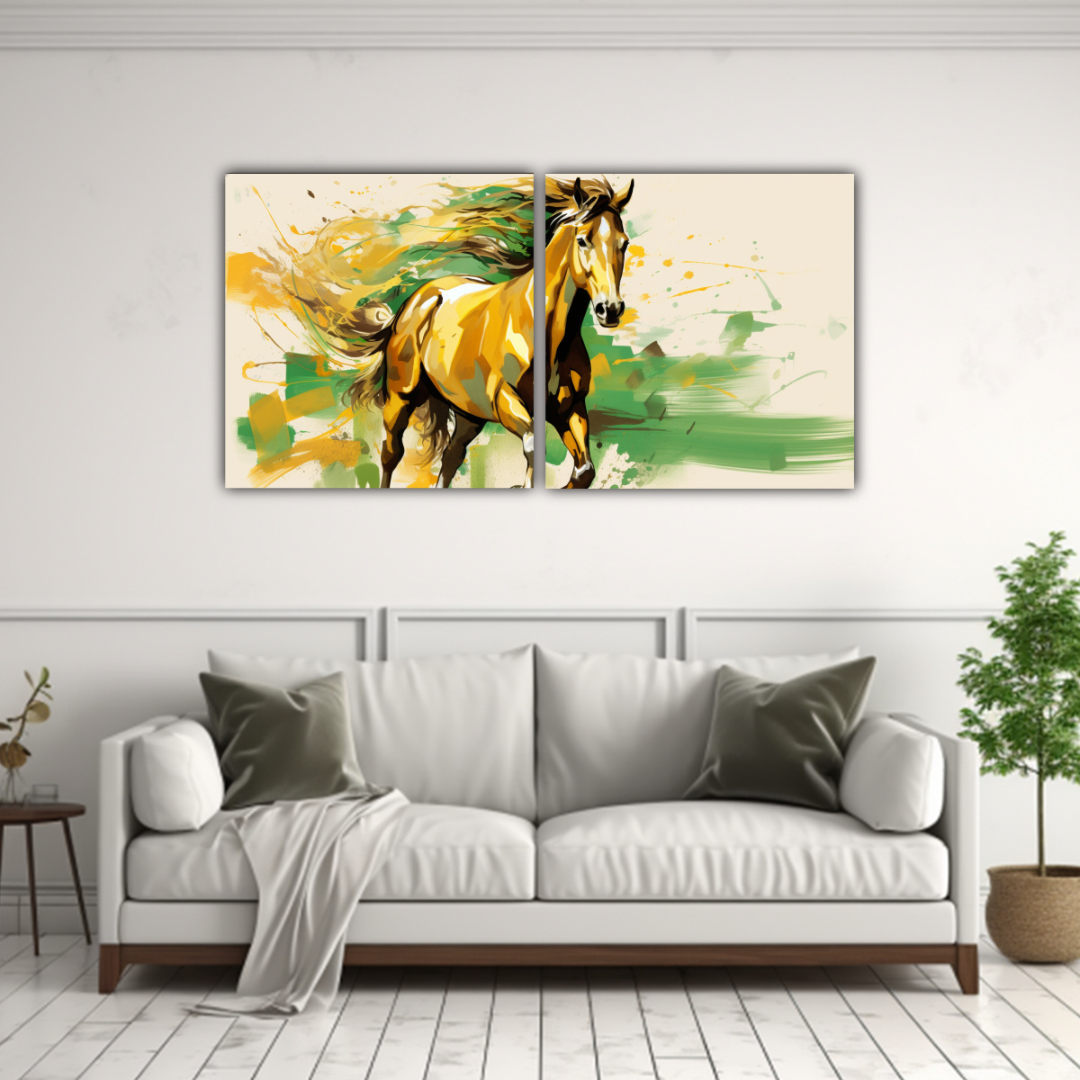 cuadro-decorativo-cocina-caballo-de-raza-quarter-en-verde-y-dorado-estilo-neo-pop-art-1