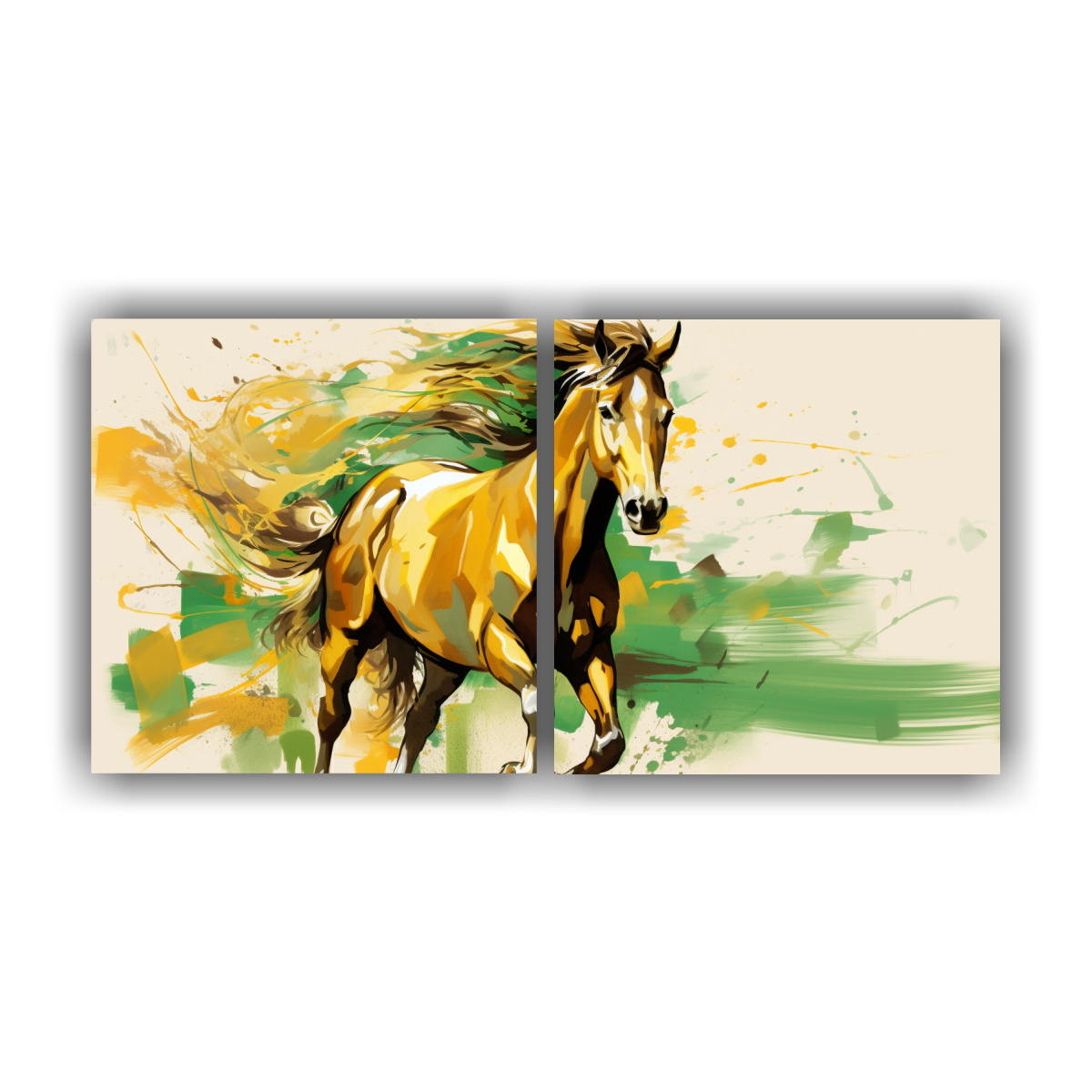 cuadro-decorativo-cocina-caballo-de-raza-quarter-en-verde-y-dorado-estilo-neo-pop-art