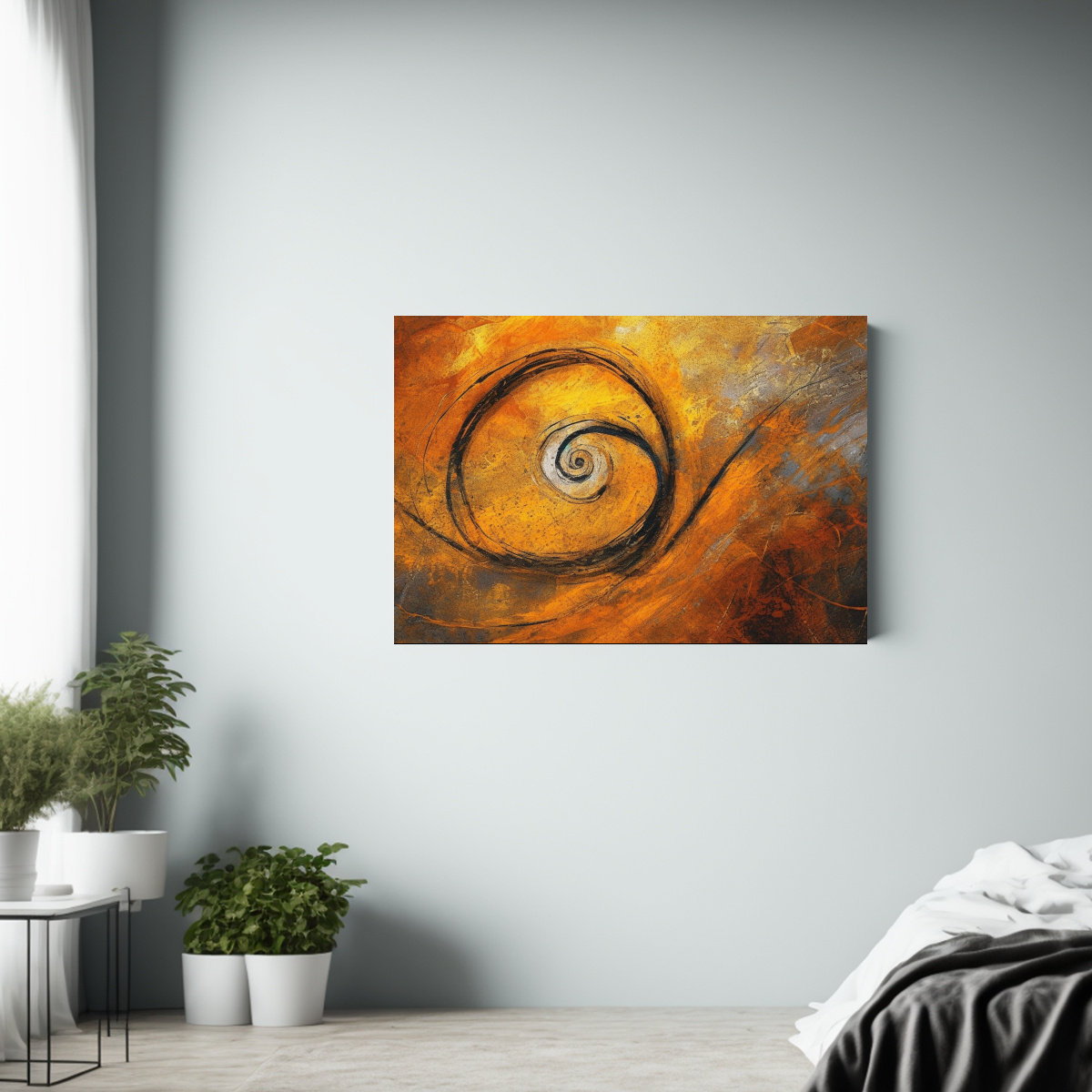 cuadro-decorativo-con-flor-naranja-y-remolinos-en-blanco-1