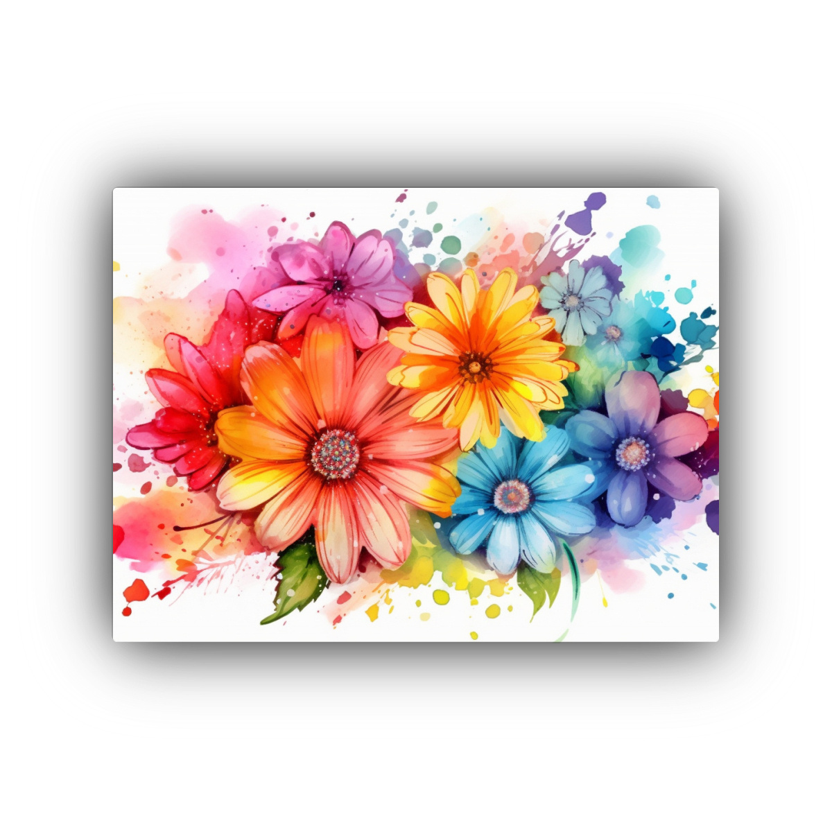 cuadro-decorativo-oficina-flores-acuarela-arco-ris-en-fondo-blanco