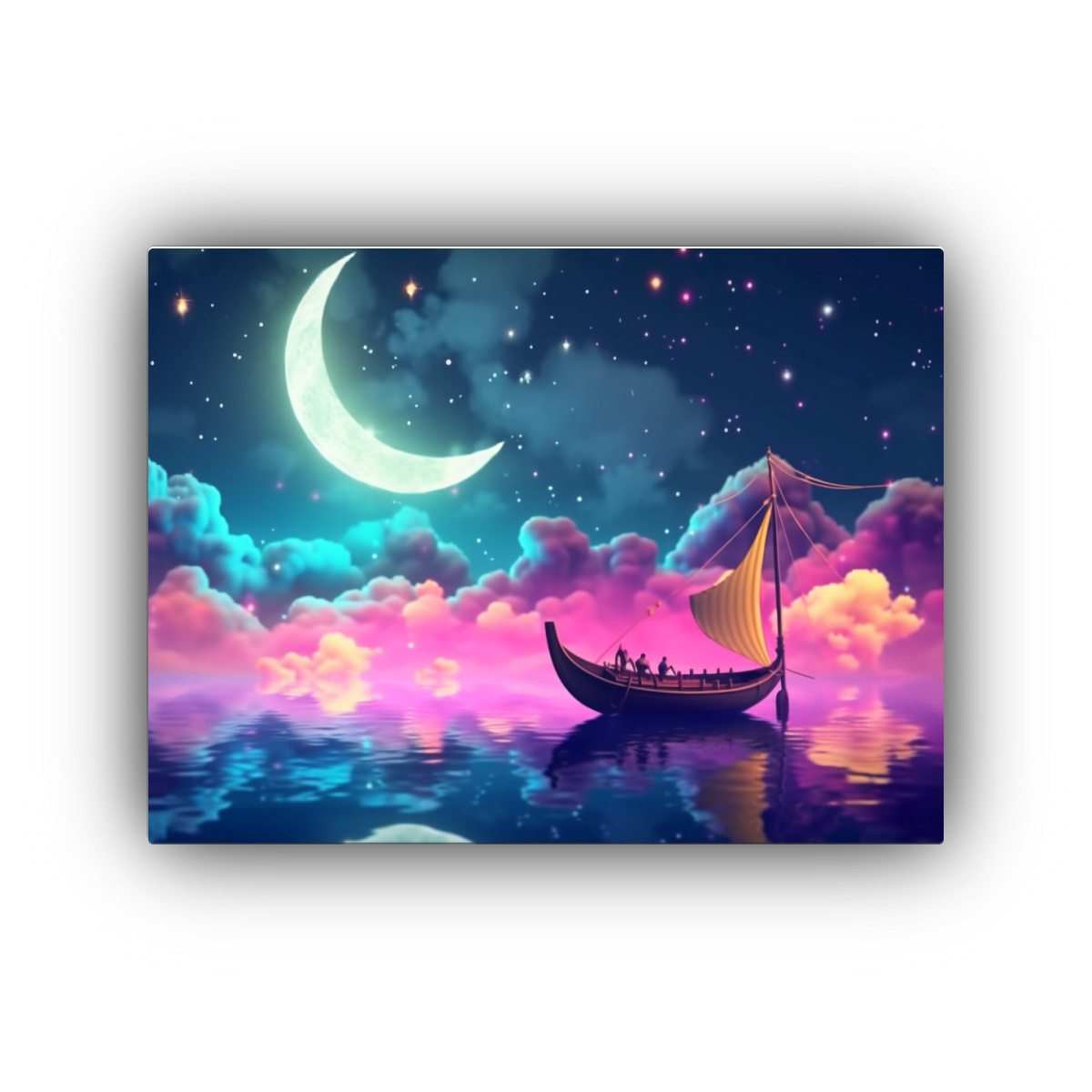 cuadro-impreso-tela-barco-luna-estrellas-flores-fondo