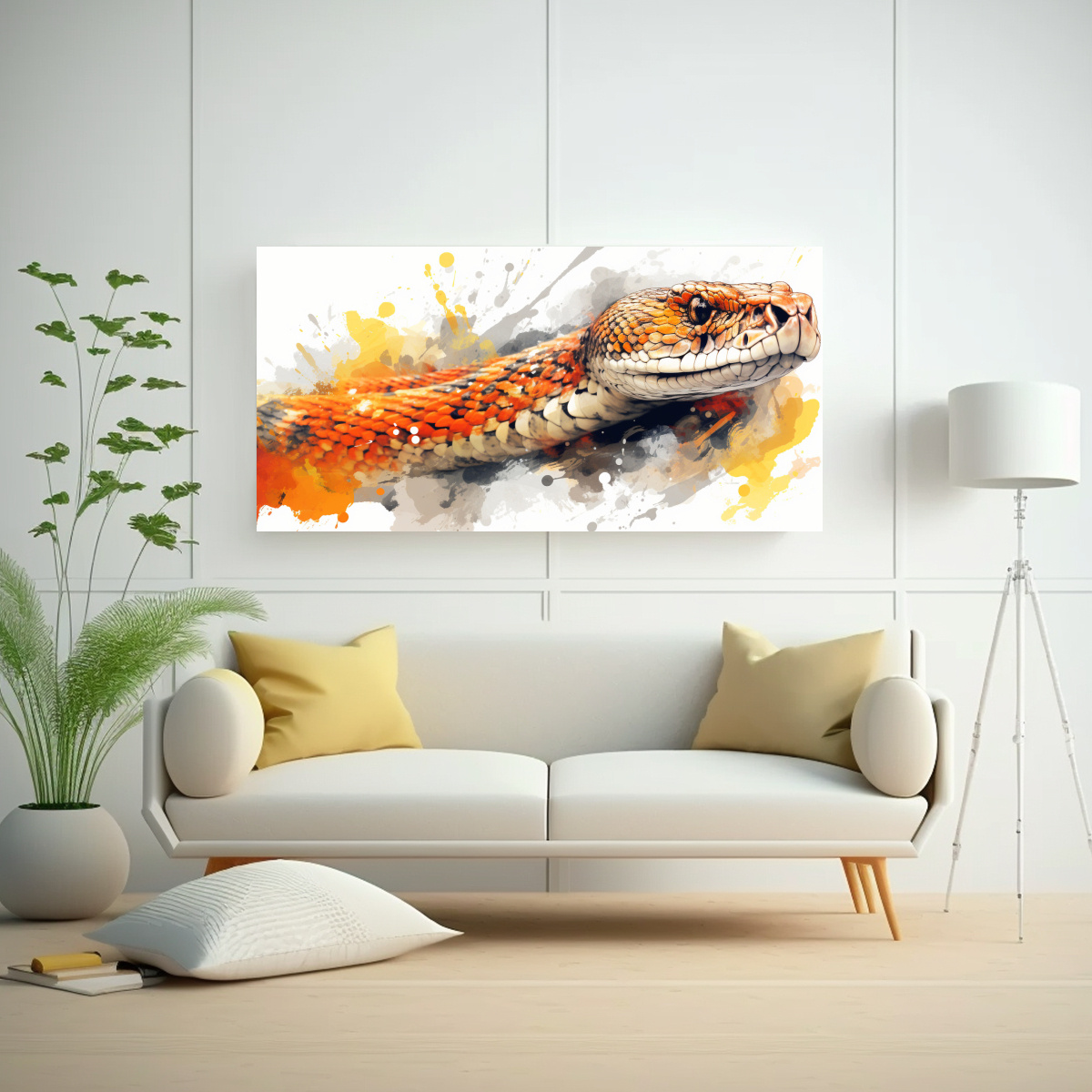 cuadro-juvenil-serpiente-en-acuarelas-y-colores-naranjas-estilo-neo-pop-1