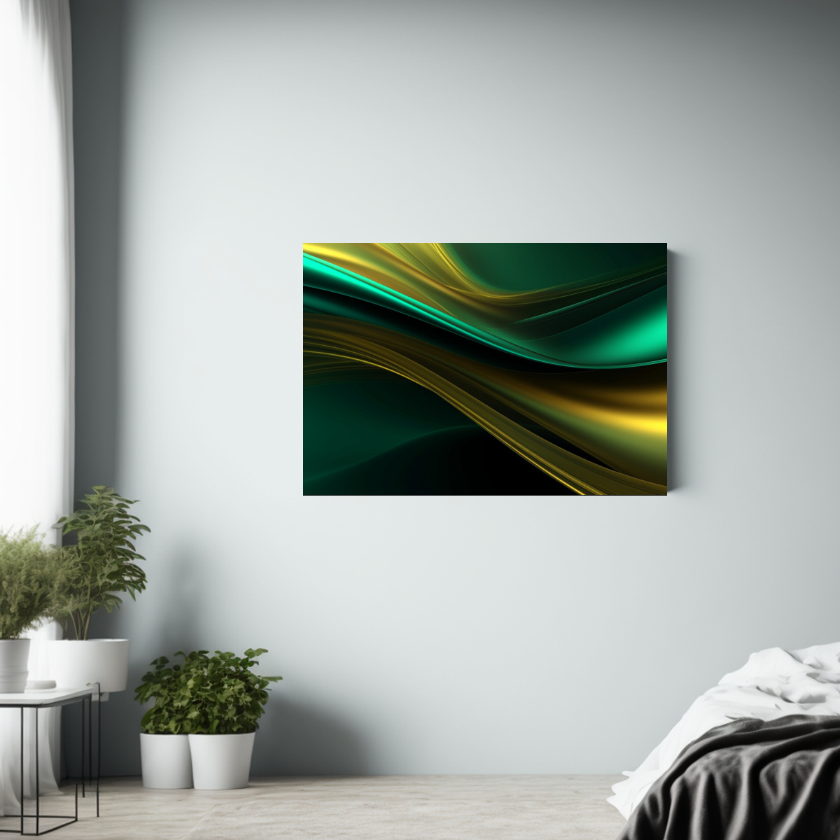 cuadro-moderno-juvenil-en-tela-verde-y-dorado-con-fondo-dorado-1