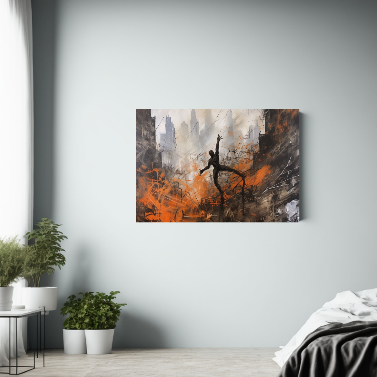 cuadro-moderno-urbano-spiderman-en-la-ciudad-estilo-negro-y-naranja-1-1