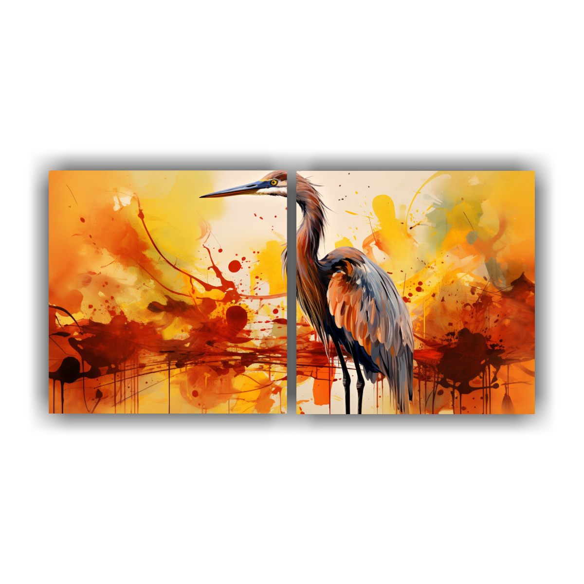 cuadro-mural-de-un-garza-en-tonos-marrones-y-amarillos-neo-pop-art