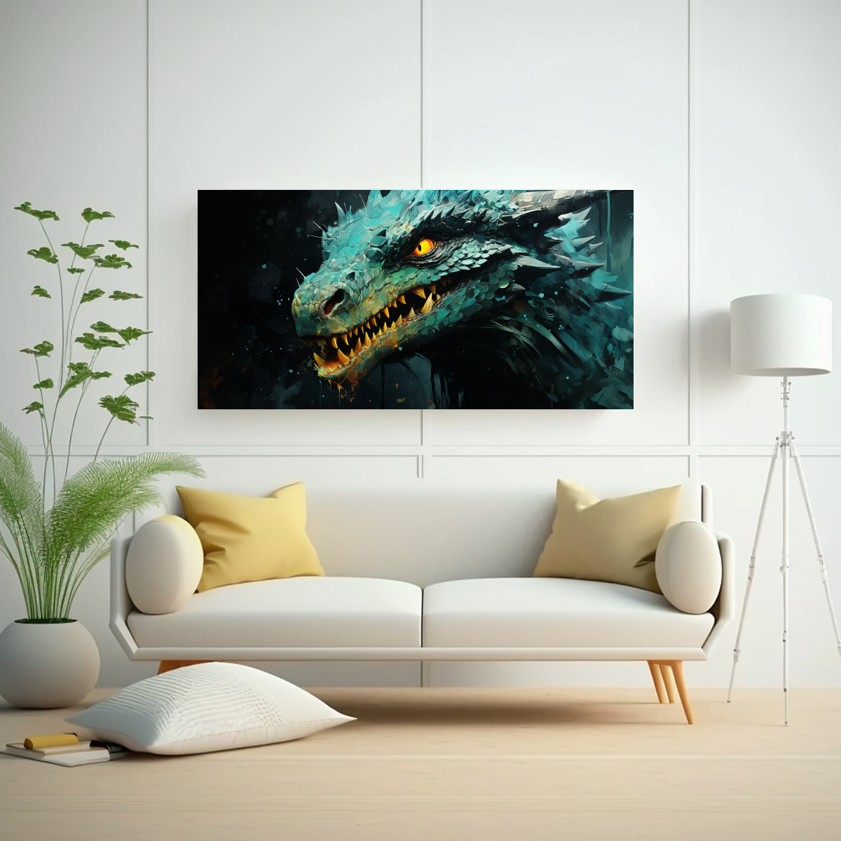 cuadro-patron-vibrante-de-dragon-en-colores-verde-neonoir-para-cocina-1